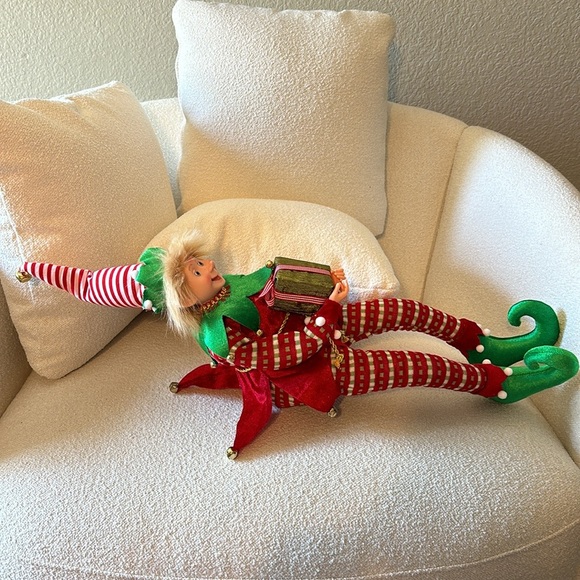 Christmas elf shelf sitter very tall posable jingle bells, pom-poms, red, green - Picture 9 of 9